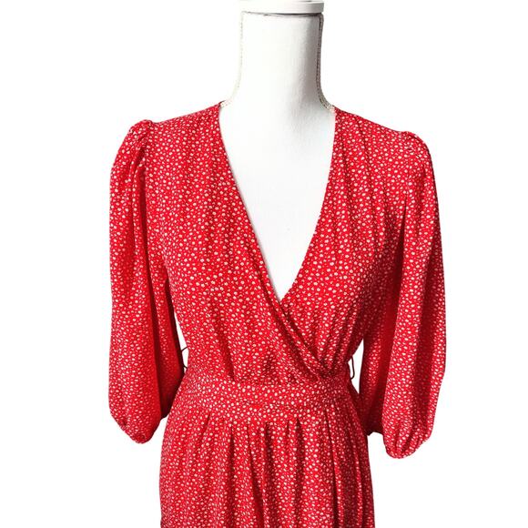 Glamorous Bloom Women Maxi Wrap Dress With Balloon Sleeves Detached Tie Closure - Picture 2 of 8